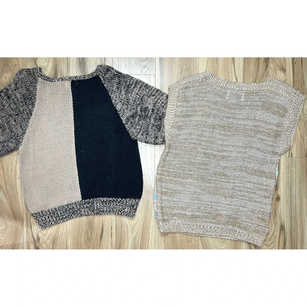 (2) VTG Hand Knit Sweater Womens S Cottage Old Money Pullover Cotton Ramie Linen - Picture 4 of 15